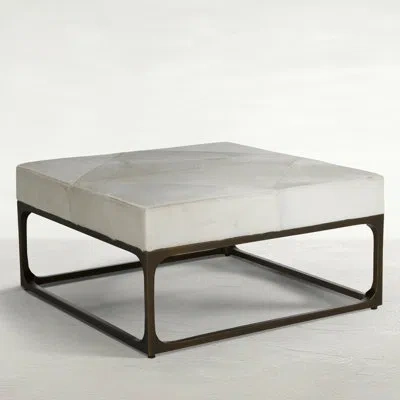 Gabby Melanie 36 Wide Genuine Leather Square Cocktail Ottoman In Natural Ivory Hide