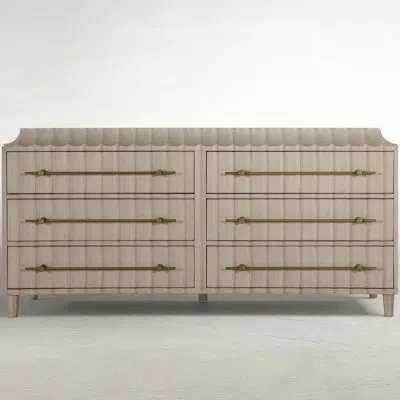 Gabby Merigold 70'' W 6 - Drawer Dresser In Brushed Gold|sesame White