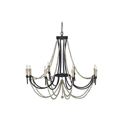 Gabby Percy 8 - Light Candle Style Empire Chandelier With Beaded Accents In Distressed Black Antiqued Ivory