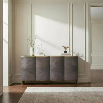 Gabby Pete 60" Wide Mindi Solid Wood Sideboard In Natural Black|stained Brass