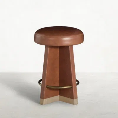 Gabby Plateau Leather Swivel Counter Stool In Dawn