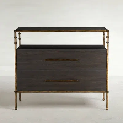 Gabby Reese Nightstand In Cerused Forest Black|dark Antique Brass