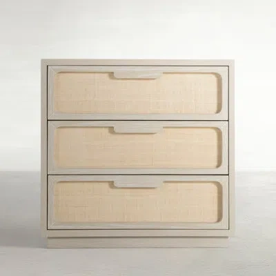 Gabby Serini 30.75'' W Nightstand In Ceruse White|natural Seagrass