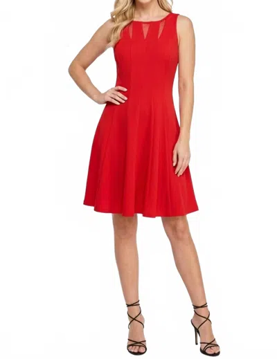 Gabby Skye Illusion Mesh Fit And Flare Party Dress In Tomato In Red