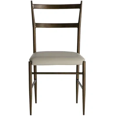 Gabby Ward Ladder Back Side Chair In White Leather In Brushed Brass