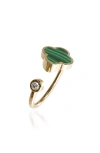 Gabi Rielle 14k Gold Plate Sterling Silver Clover Open Band Ring In Gold/ Malachite