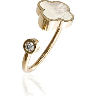 Gabi Rielle 14k Gold Plate Sterling Silver Clover Open Band Ring In Gold/pearl