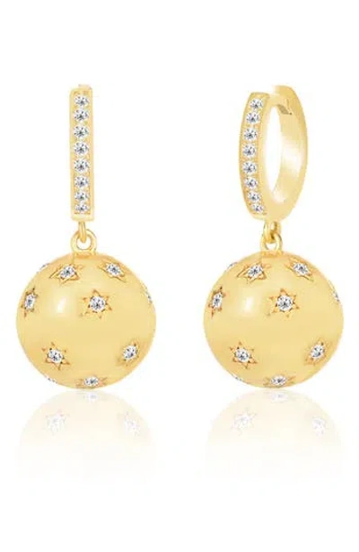 Gabi Rielle 14k Gold Plate Sterling Silver Cz Huggie Ball Drop Earrings