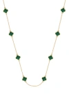 Gabi Rielle 14k Gold Plated Sterling Silver Clover Station Necklace In Gold/ Malachite
