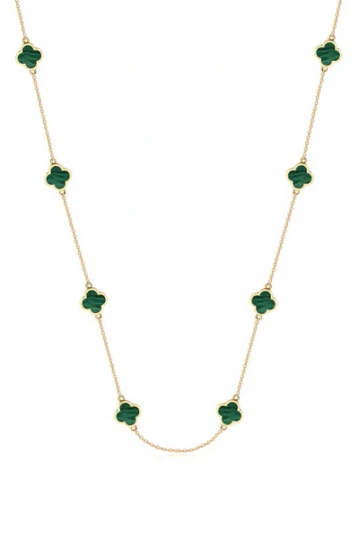 Gabi Rielle 14k Gold Plated Sterling Silver Clover Station Necklace In Gold/ Malachite