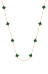 Gabi Rielle 14k Over Silver Malachite Clover Station Necklace In Gold/malachite