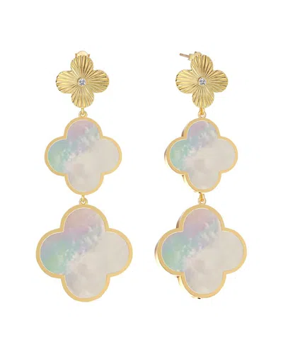 Gabi Rielle 14k Over Silver 10-14mm Pearl Cz Clover Drop Earrings In Gold