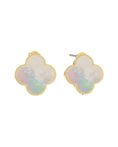 Gabi Rielle 14k Over Silver 10mm Pearl Clover Studs In Gold