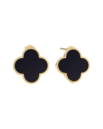 Gabi Rielle 14k Over Silver Black Agate Clover Studs