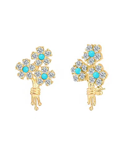 Gabi Rielle 14k Over Silver Cz Flower Studs In Blue
