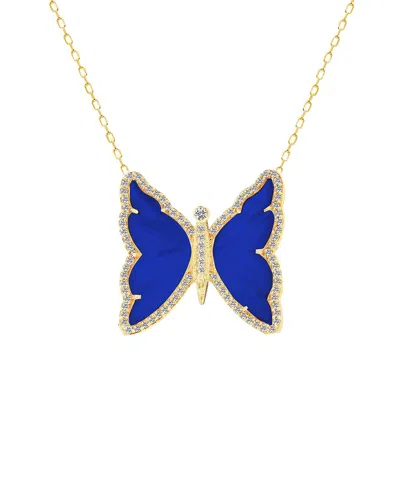 Gabi Rielle 14k Over Silver Lapis Jade Cz Butterfly Necklace In Multi