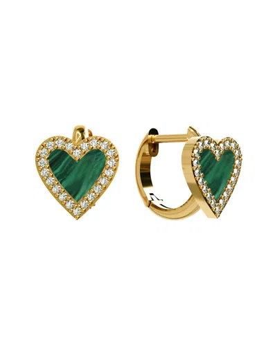 Gabi Rielle 14k Over Silver Malachite Cz Huggie Earrings In Green