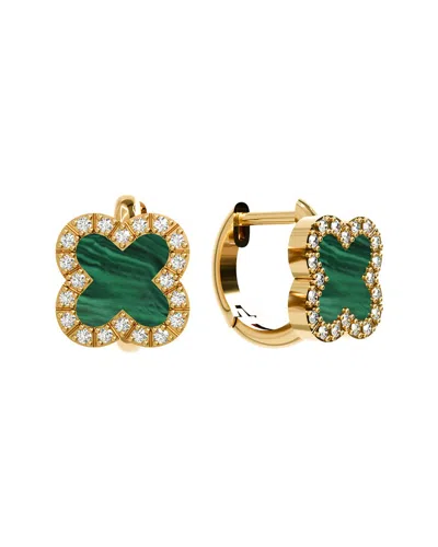 Gabi Rielle 14k Over Silver Malachite Cz Huggie Earrings In Green
