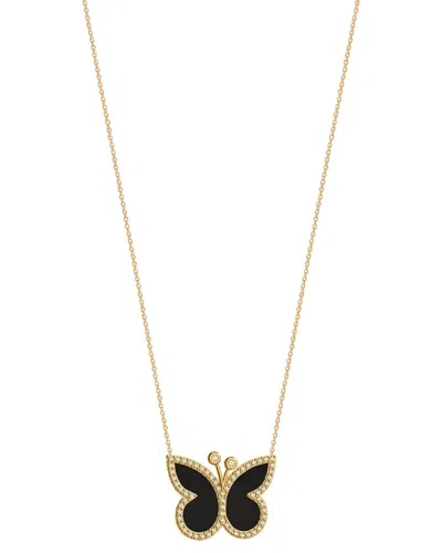 GABI RIELLE GABI RIELLE 14K OVER SILVER ONYX CZ BUTTERFLY NECKLACE