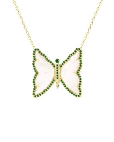 Gabi Rielle 14k Over Silver Pearl Cz Butterfly Necklace In Multi