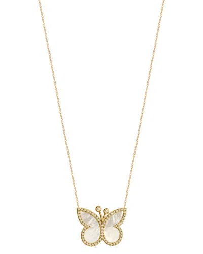 Gabi Rielle 14k Over Silver Pearl Cz Butterfly Necklace In Gold