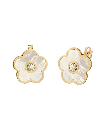 GABI RIELLE GABI RIELLE 14K OVER SILVER PEARL CZ FLOWER EARRINGS