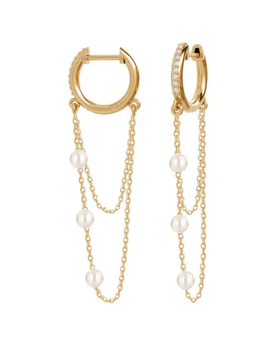 GABI RIELLE GABI RIELLE 14K OVER SILVER PEARL CZ HUGGIE HOOPS