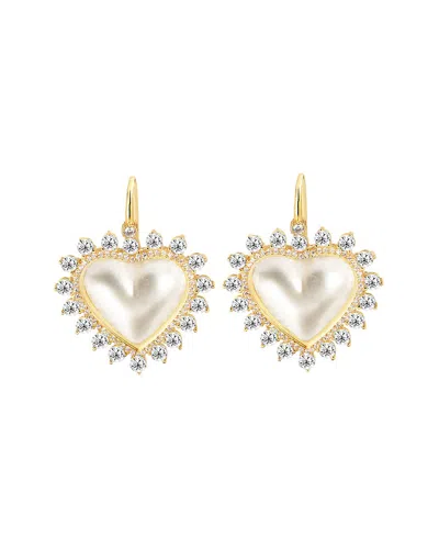 Gabi Rielle 14k Over Silver Pearl Cz Pearlheart Luminary Halo Earrings In Gold
