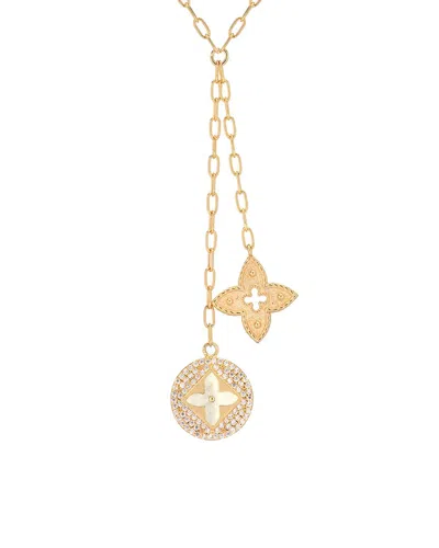 Gabi Rielle 14k Over Silver Pearl Cz Perle D'or Clover Cascade Lariat Necklace