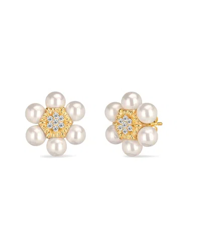Gabi Rielle 14k Over Silver Pearl Cz Petal Studs In Gold