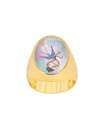 Gabi Rielle 14k Over Silver Pearl Lovebird Ring In Gold