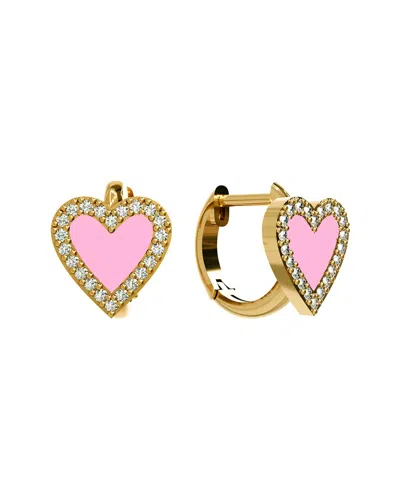 Gabi Rielle 14k Over Silver Pink Agate Cz Mini Hoop Earrings In Gold