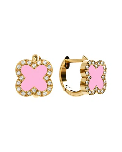 Gabi Rielle 14k Over Silver Pink Agate Cz Mini Hoop Earrings In Gold/pink