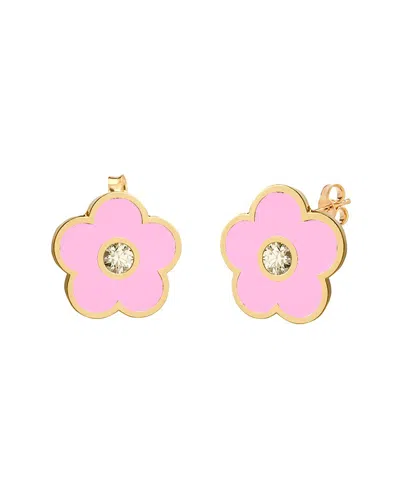Gabi Rielle 14k Over Silver Pink Agate Cz Post Earrings In Gold/pink