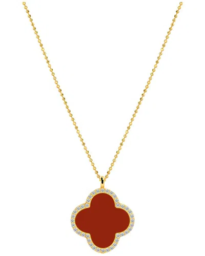 Gabi Rielle 14k Over Silver Red Carnelian Cz Pendant Necklace In Gold