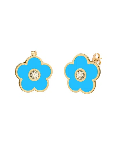 Gabi Rielle 14k Over Silver Turquoise Agate Cz Stackable Earrings In Blue