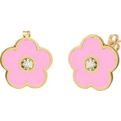 Gabi Rielle 14k Over Silver Pink Agate Cz Post Earrings