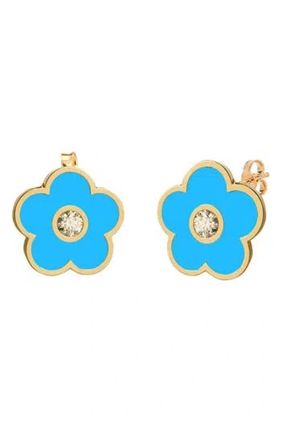 Gabi Rielle Agate & Cubic Zirconia Flower Stud Earrings In Gold/turquoise