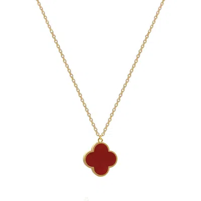 Gabi Rielle Carnelian Clover Pendant Necklace In Gold