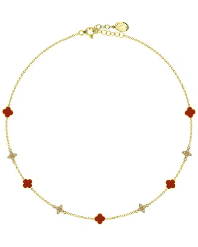 Gabi Rielle Carnelian Four Petal Station Necklace In Gold