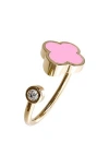 Gabi Rielle Clover & Cubic Zirconia Adjustable Ring In Gold/pink