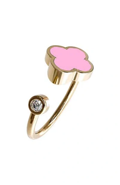 Gabi Rielle Clover & Cubic Zirconia Adjustable Ring In Gold/pink