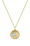 Gabi Rielle Clover Cubic Zirconia Disk Pendant Necklace In Gold