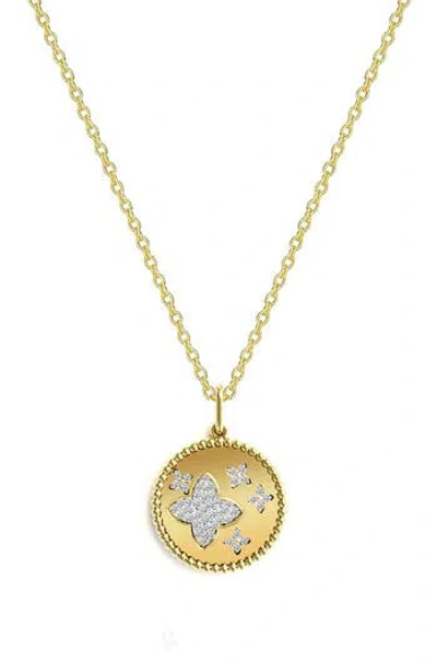 Gabi Rielle Clover Cubic Zirconia Disk Pendant Necklace In Gold