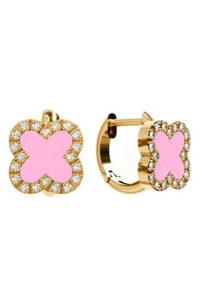 Gabi Rielle 14k Over Silver Pink Agate Cz Mini Hoop Earrings In Gold