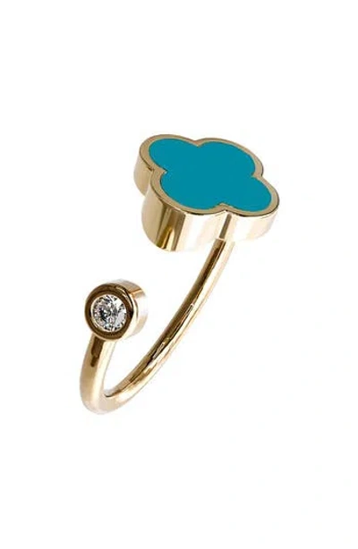 Gabi Rielle Clover Oven Band Cuff Ring In Gold/turquoise