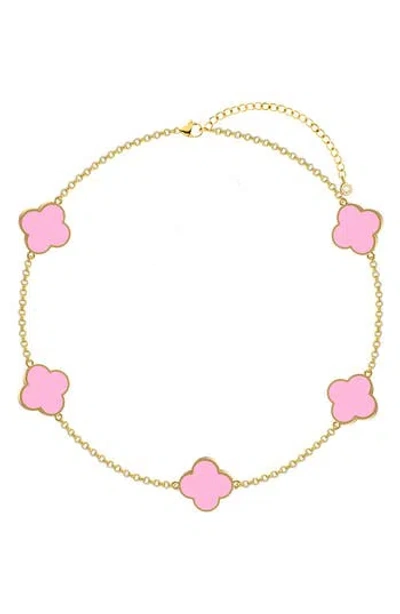 Gabi Rielle Clover Station Chain Bracelet In Gold/pink