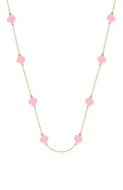 Gabi Rielle Clover Station Necklace In Gold/pink