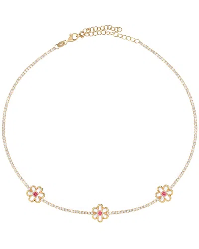 Gabi Rielle Women's Color Forward 14k Gold Vermeil & Pink Sapphire Pave Crystal Floral Tennis Choker Necklace