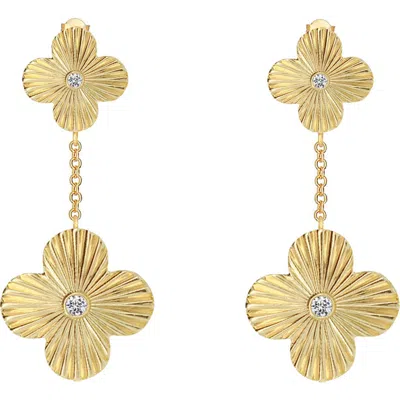 Gabi Rielle Crystal Clover Drop Earrings In Gold